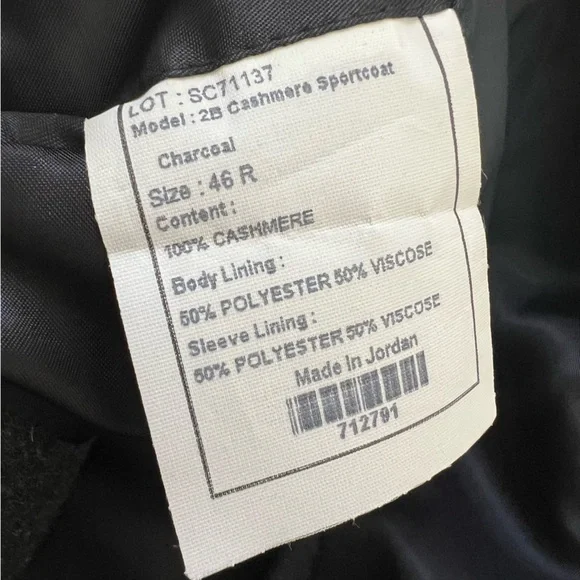 Jos A Bank Gordon Mens Cashmere Sport Coat 46R Dark Gray Jacket Blazer